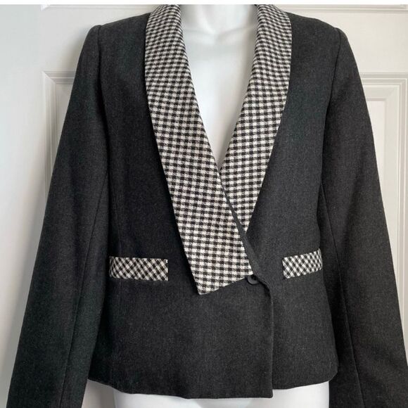 Vintage Plaid Checkerboard Double Breasted Jacket Grey Medium - Picture 9 of 15